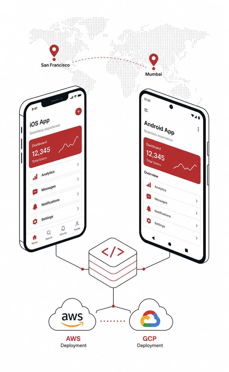 This Represents an Cross-platform mobile app development illustration