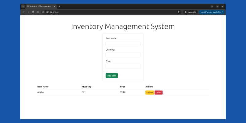 a demo snapshot of how the page will showcase the items listed in an inventory management system